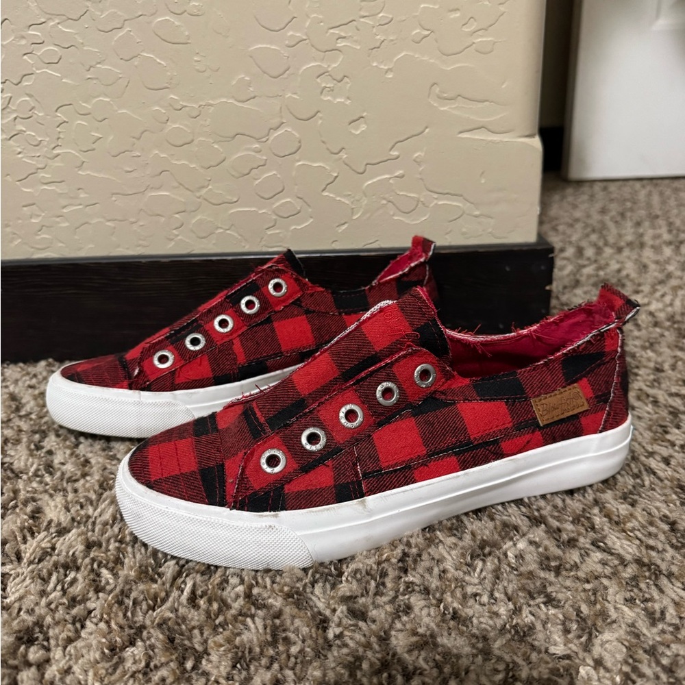 Blowfish Red and Black Buffalo Plaid Slip-On Sneakers